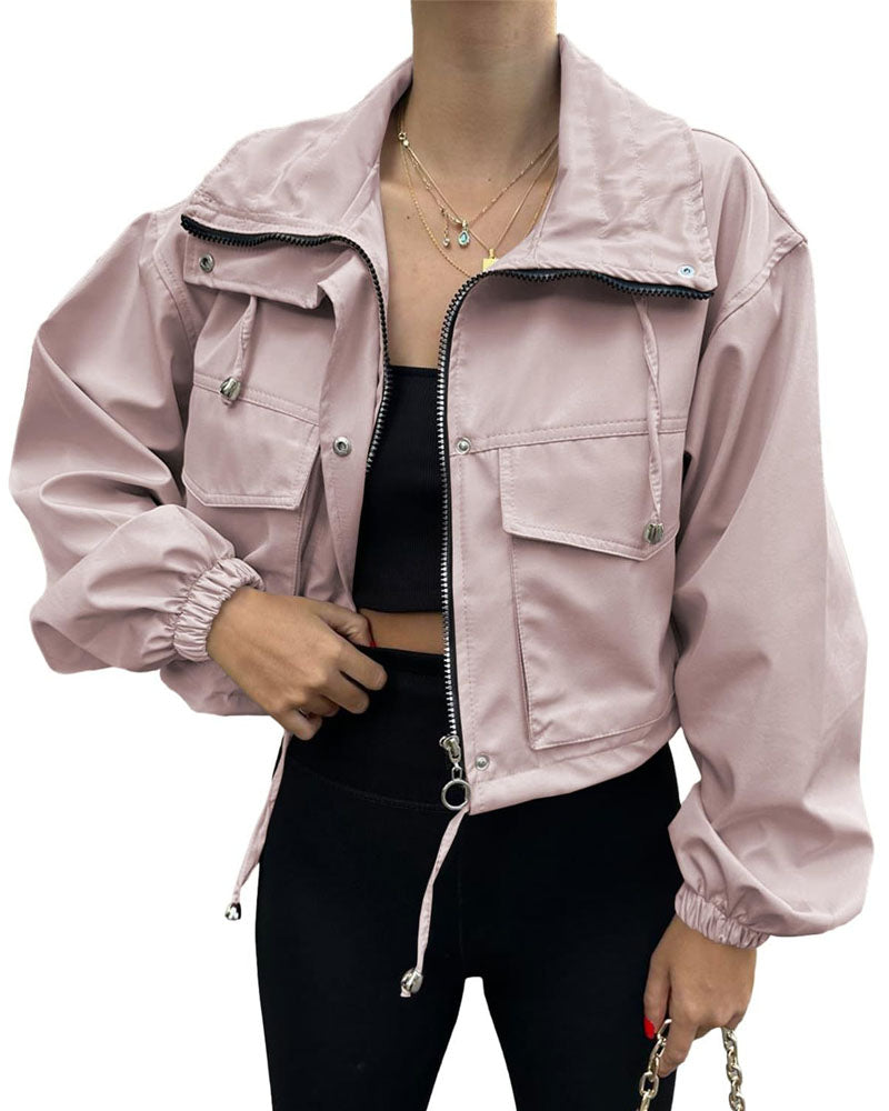 Drawstring Hem Zip Up Jacket