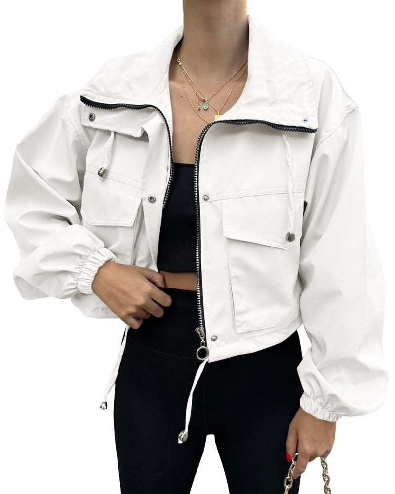 Drawstring Hem Zip Up Jacket