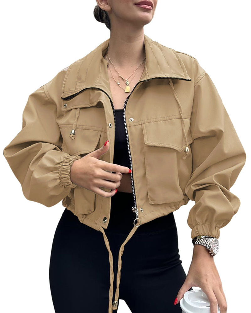 Drawstring Hem Zip Up Jacket