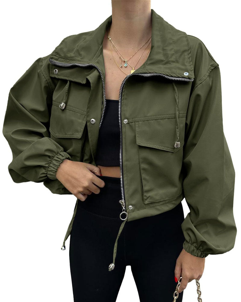 Drawstring Hem Zip Up Jacket