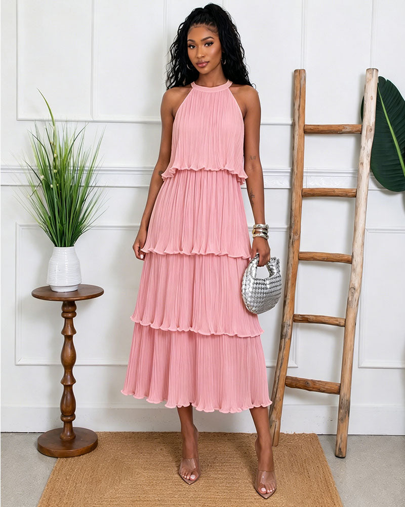 Élan Tiered Chiffon Halter Dress