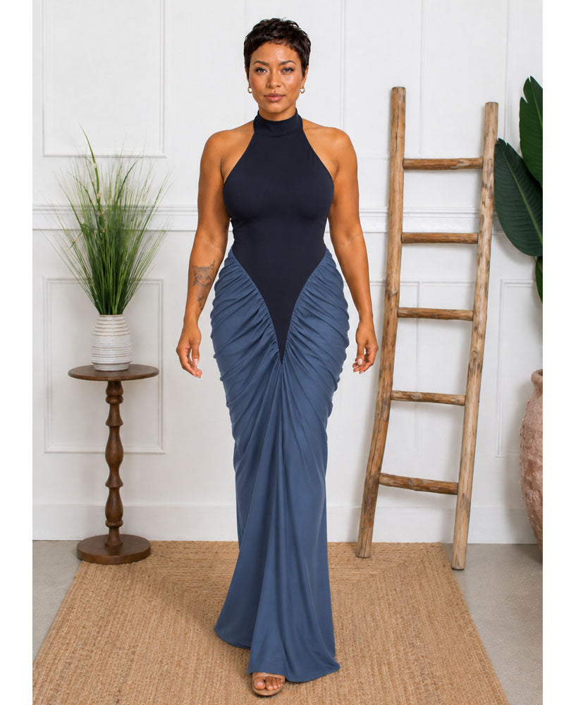 Erin Contrast Ruched Maxi Dress