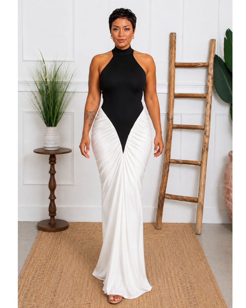 Erin Contrast Ruched Maxi Dress