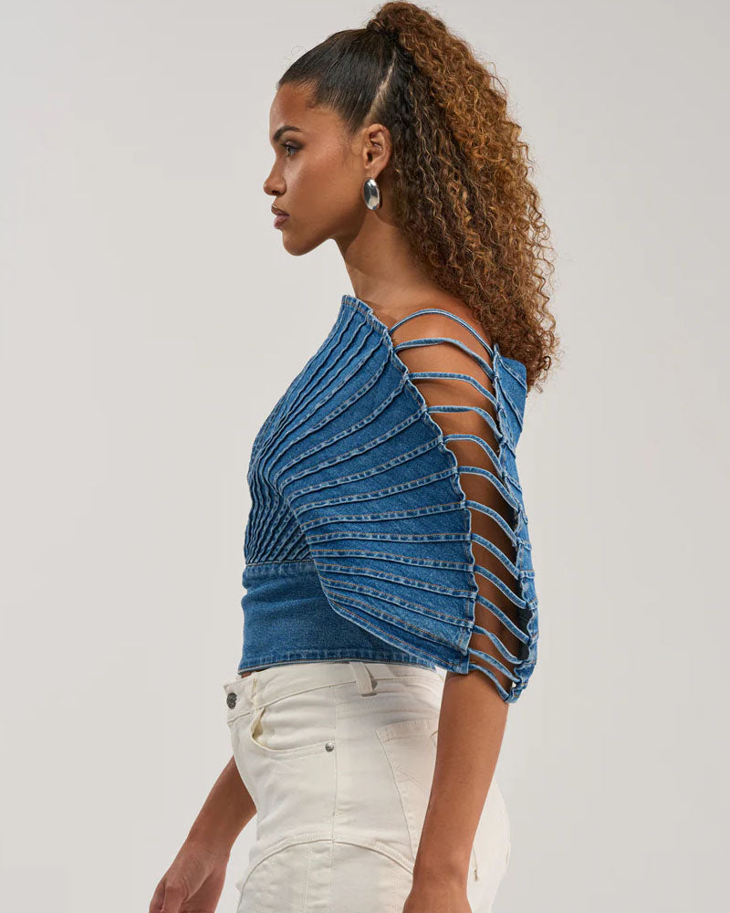 Fan Fold Denim Statement Top/Set