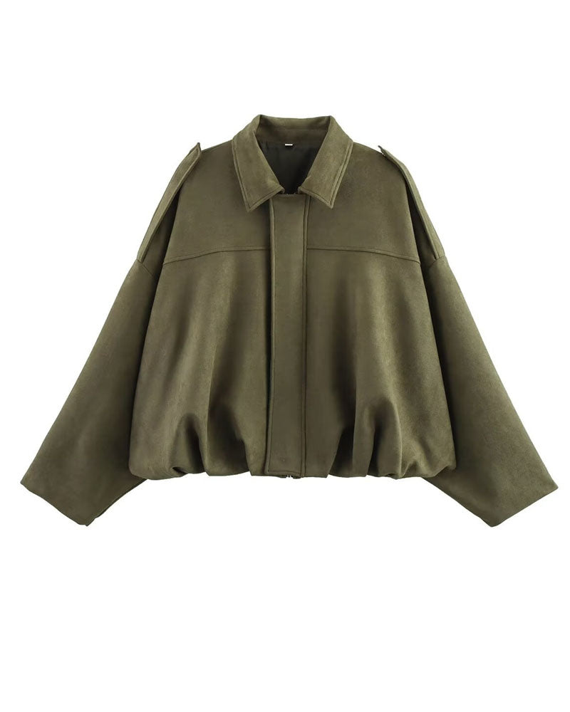 Faux Suede Bomber Jacket