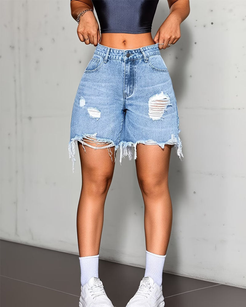 Frayed Edge Denim Shorts