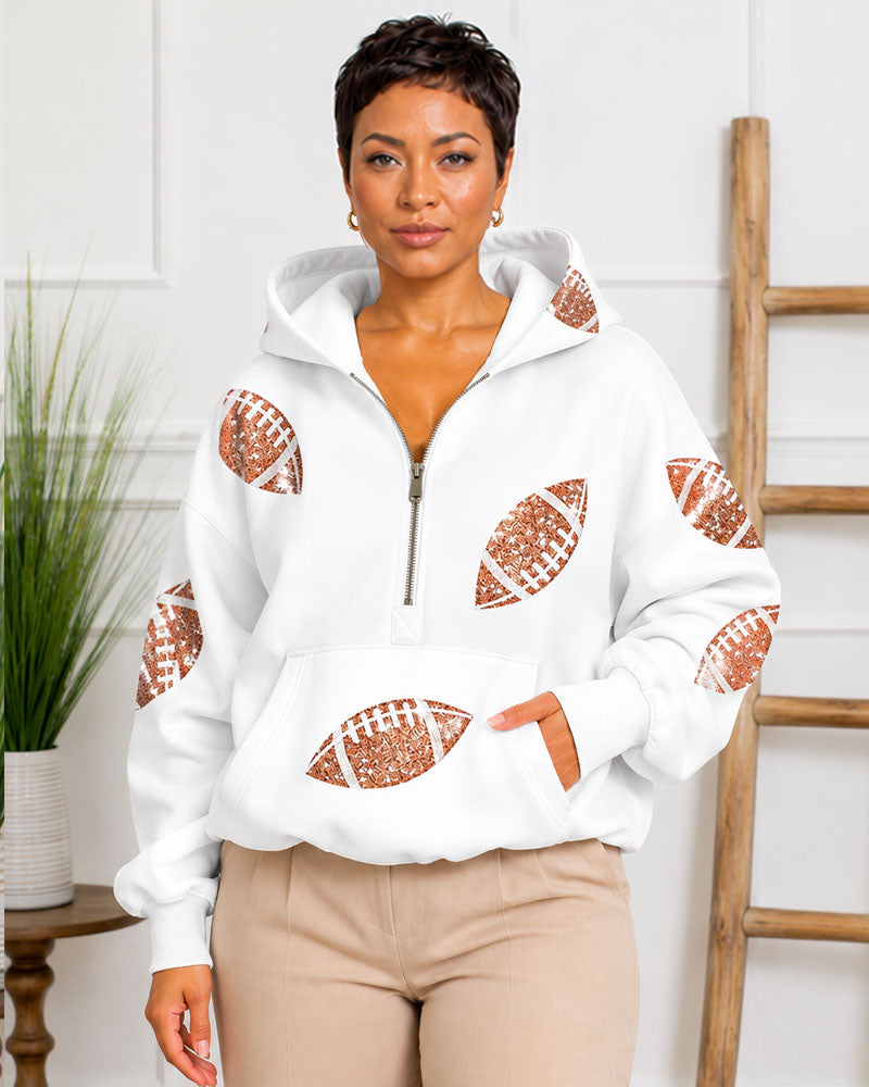 Game Day Sequin Football Half-Zip Hoodie