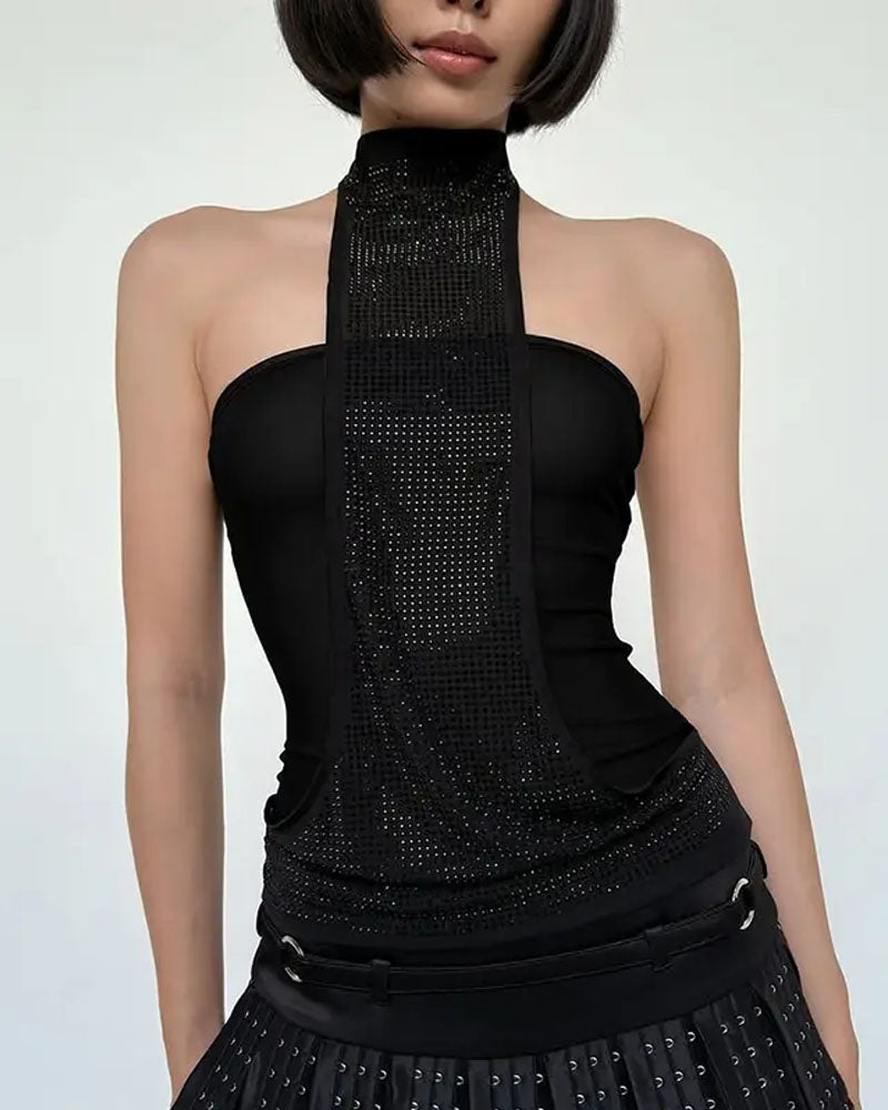 Halter-Neck Glitter Tank Top