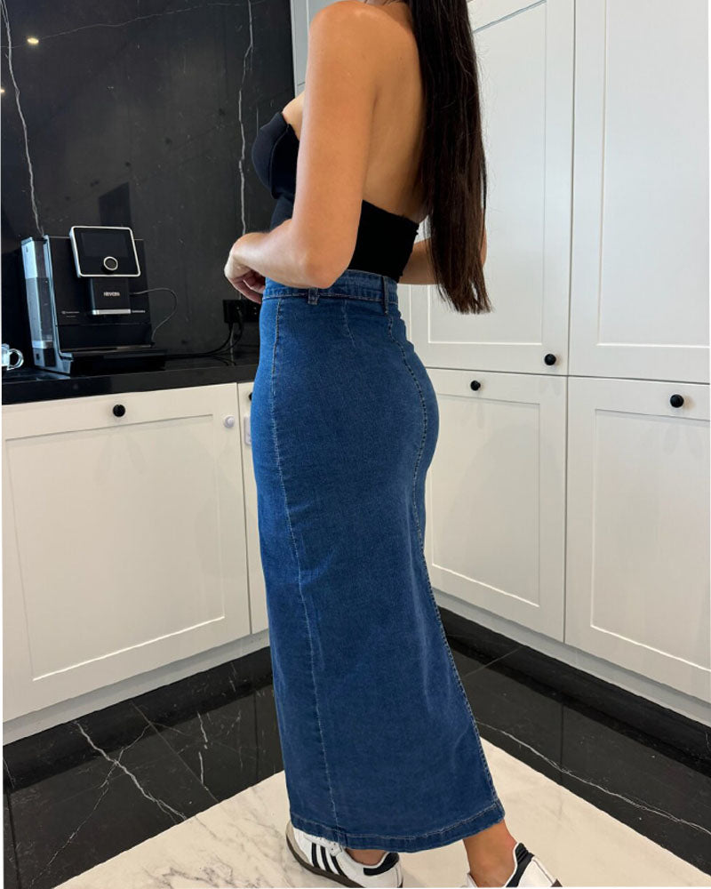 'Heidi' Button Down Midi Denim Skirt