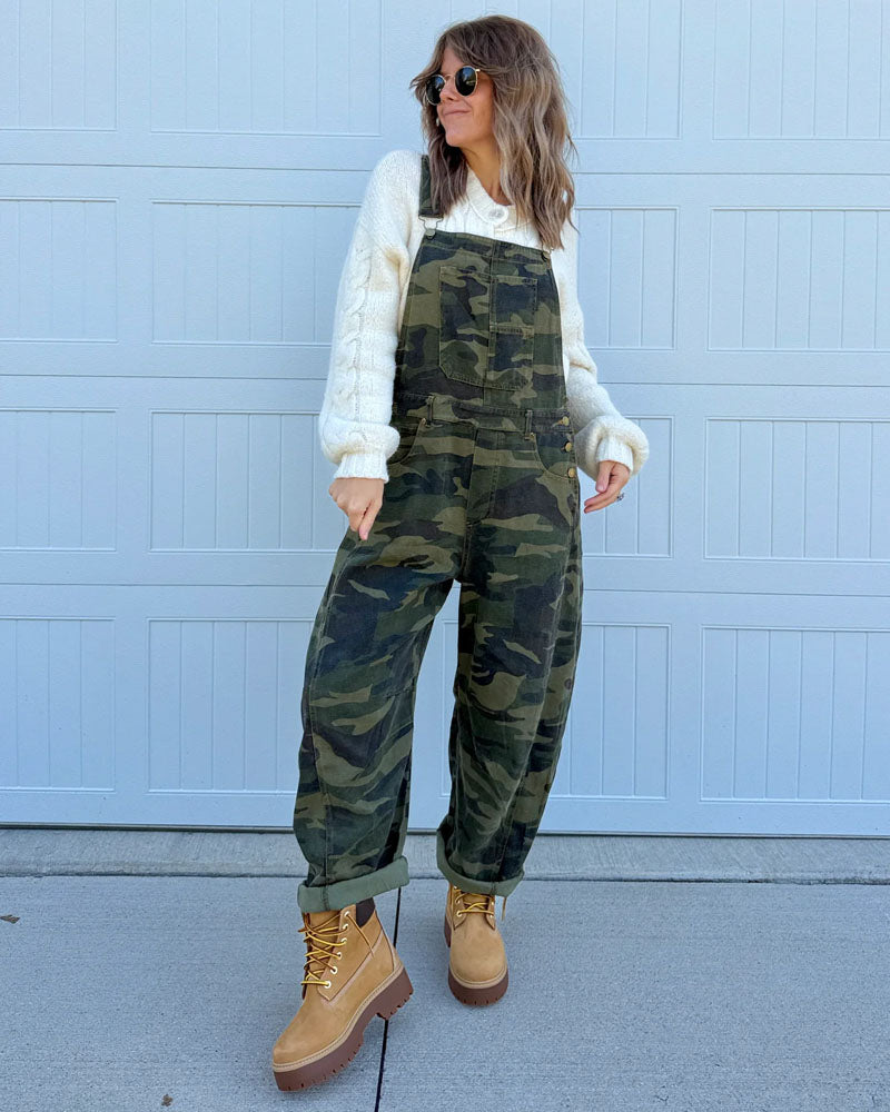 Hunter Camo Barrel Denim Overalls