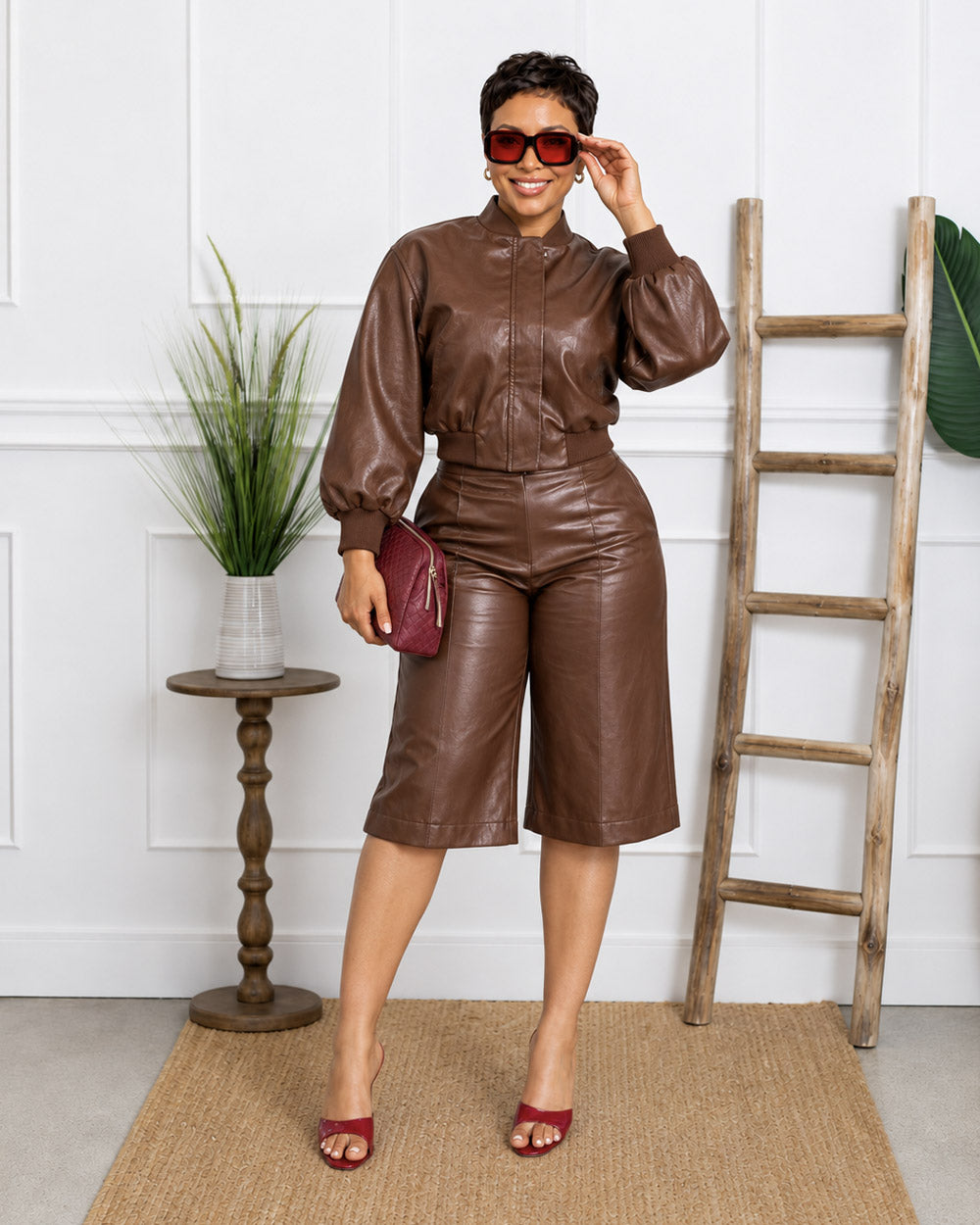 In Charge Faux Leather Bermuda Set