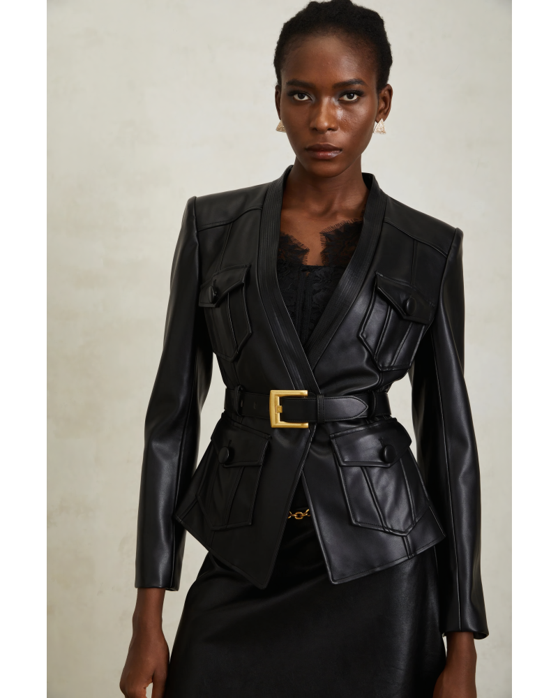Isabel Black Belted Leather Jacket