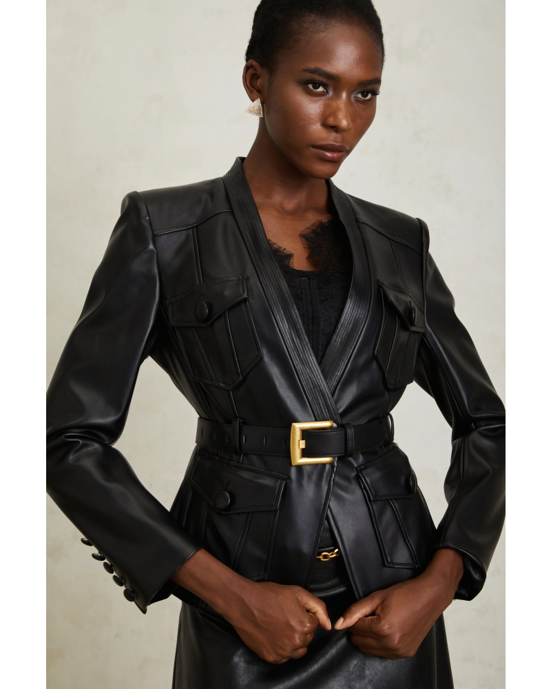 Isabel Black Belted Leather Jacket