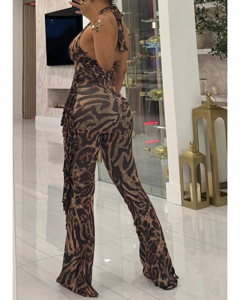 Lush Safari Flare Halter Jumpsuit
