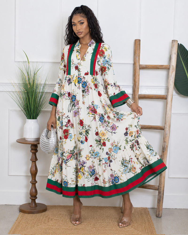 Maison Fleur Bell-Sleeve Maxi Dress