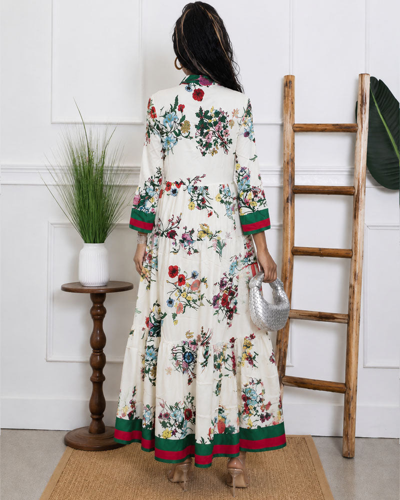 Maison Fleur Bell-Sleeve Maxi Dress