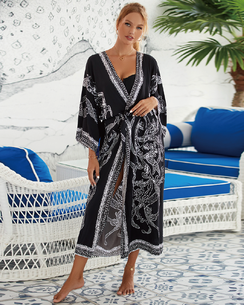 Plants Print Belted Cover Up
