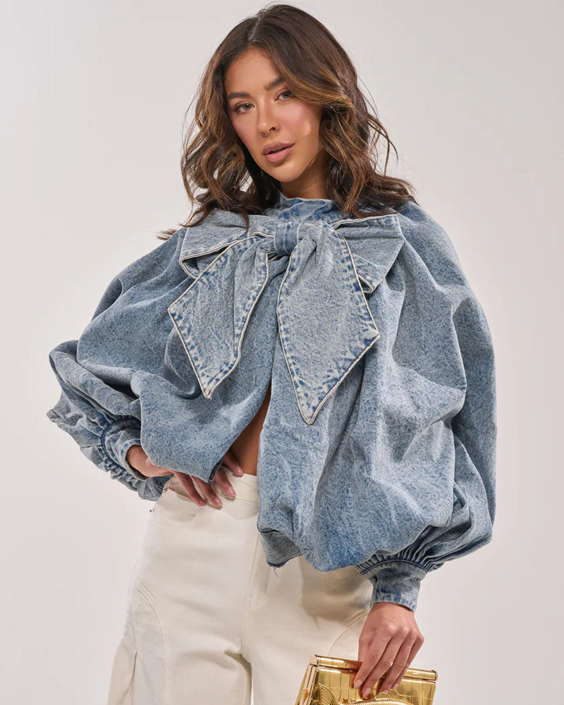 MY DREAM PUFF SLEEVE DENIM TOP