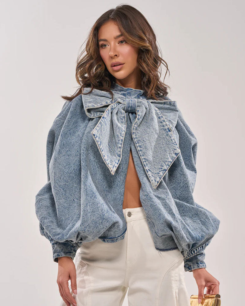 MY DREAM PUFF SLEEVE DENIM TOP