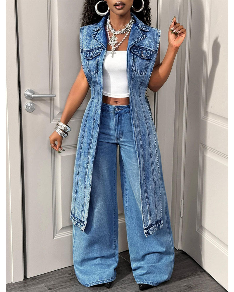 No Introduction Needed Denim Long Vest