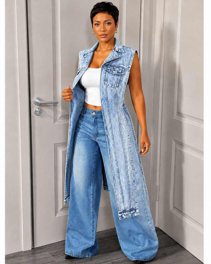 No Introduction Needed Denim Long Vest