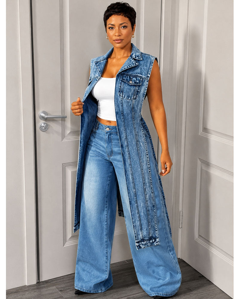 No Introduction Needed Denim Long Vest