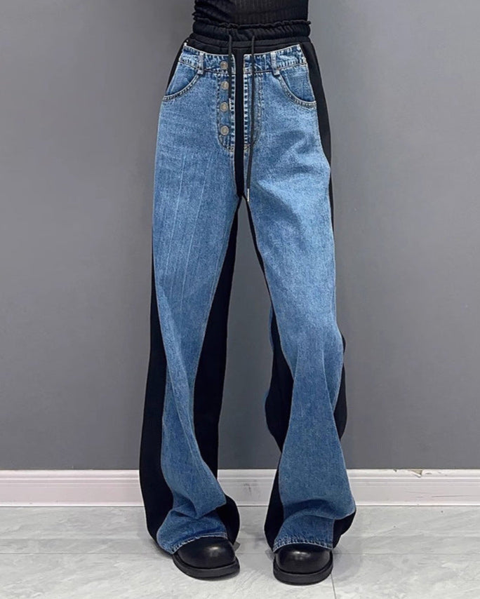 Patchwork High Waist Wide Leg Pants