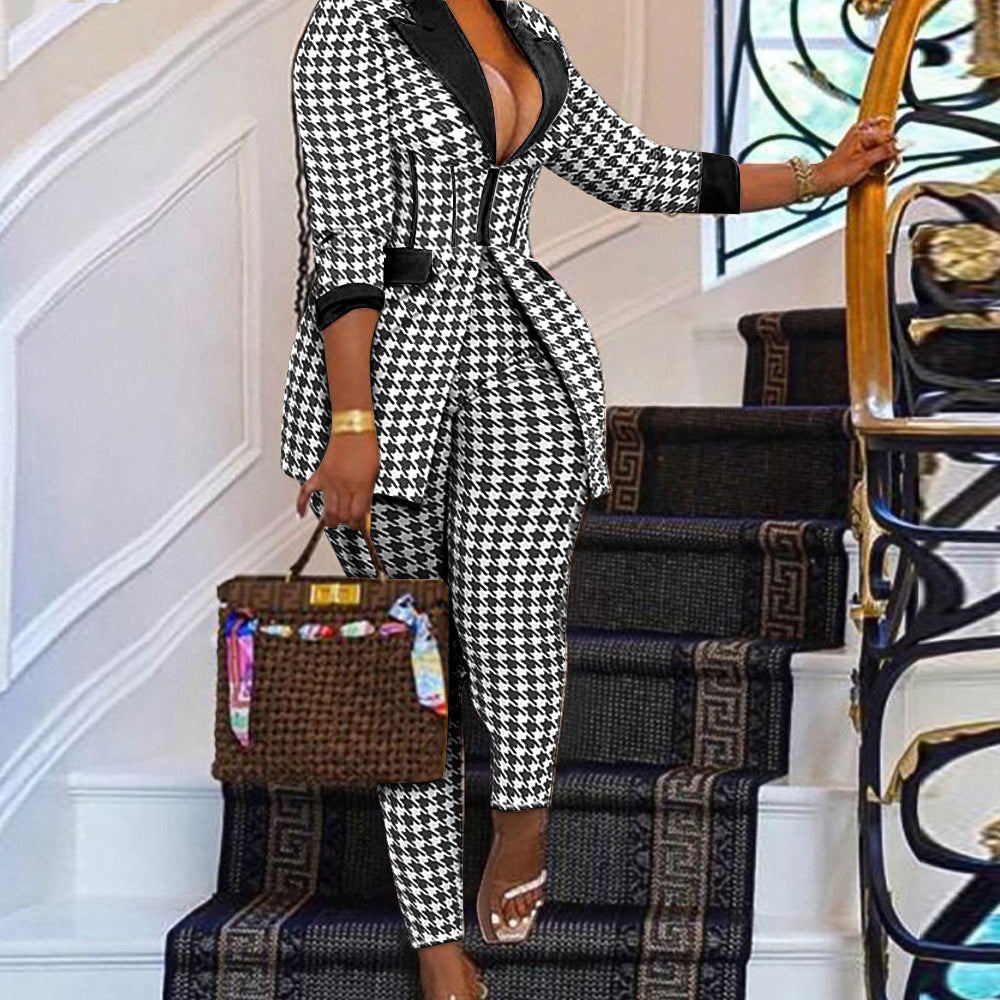 Houndstooth Blazer Pants Set