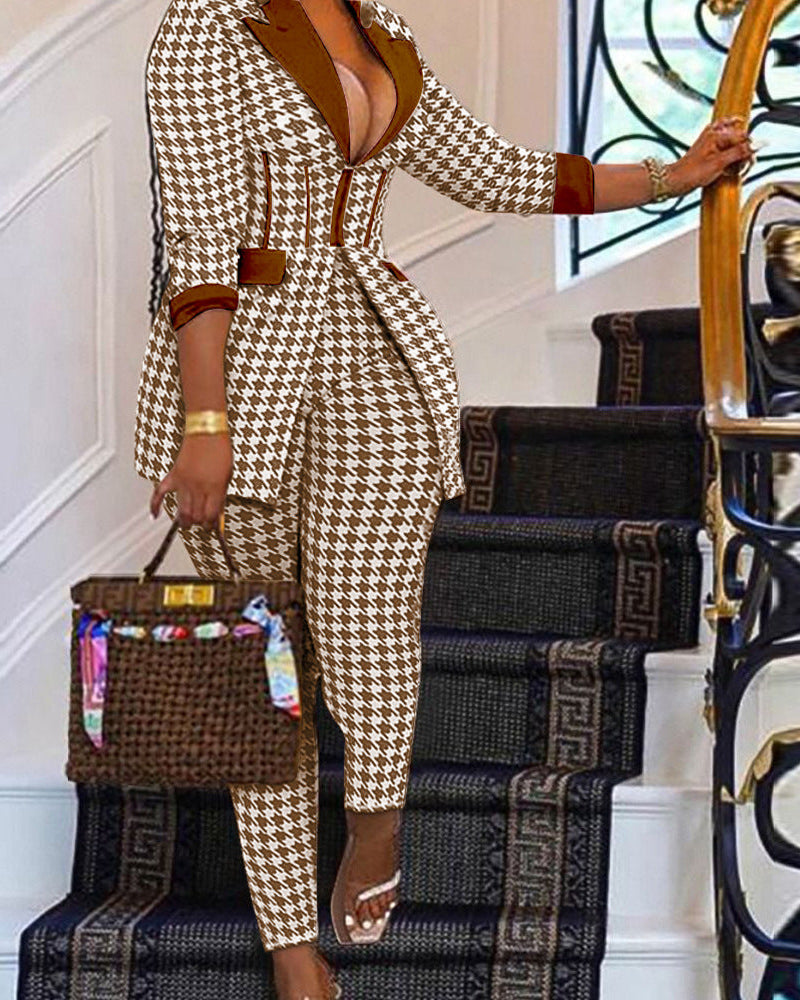 Houndstooth Blazer Pants Set