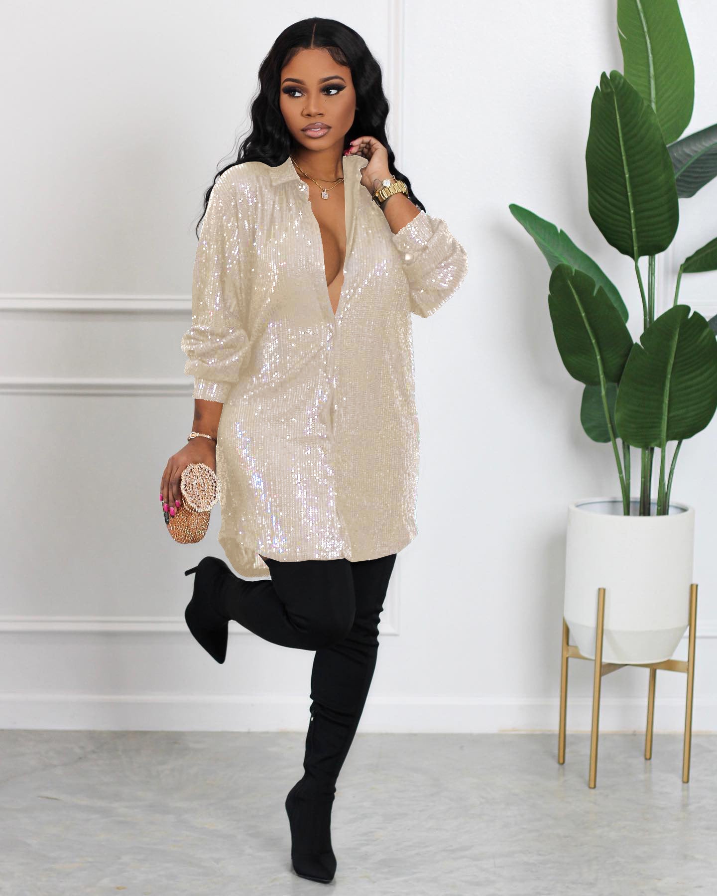 Night Queen Sequin Shirt Dress