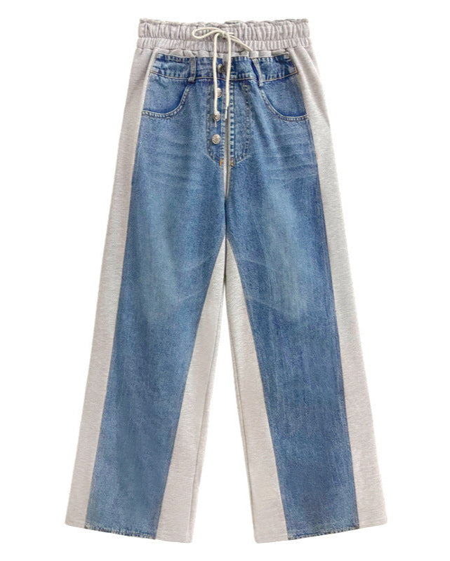 Patchwork High Waist Wide Leg Pants