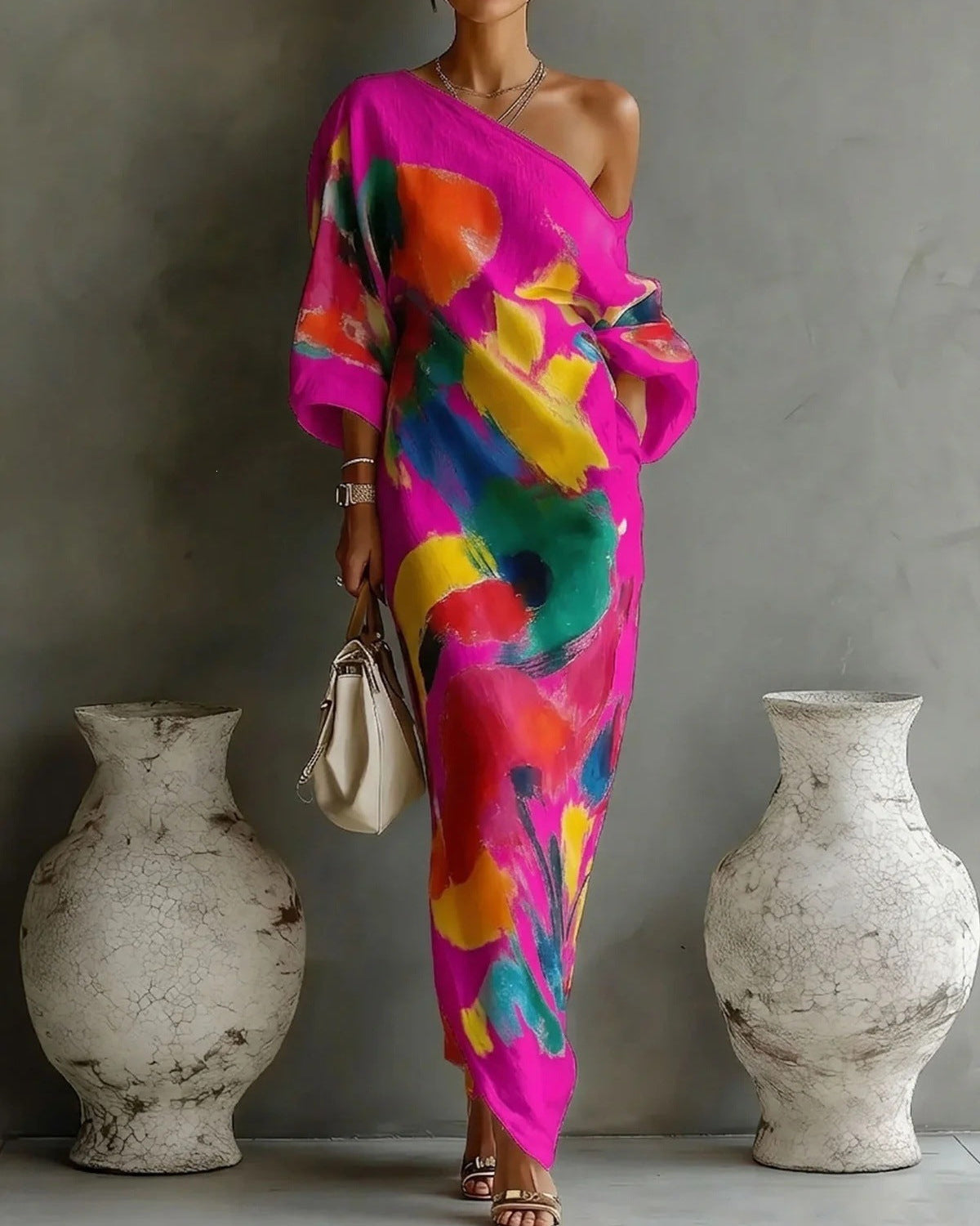 One Shoulder Bohemian Maxi Dress