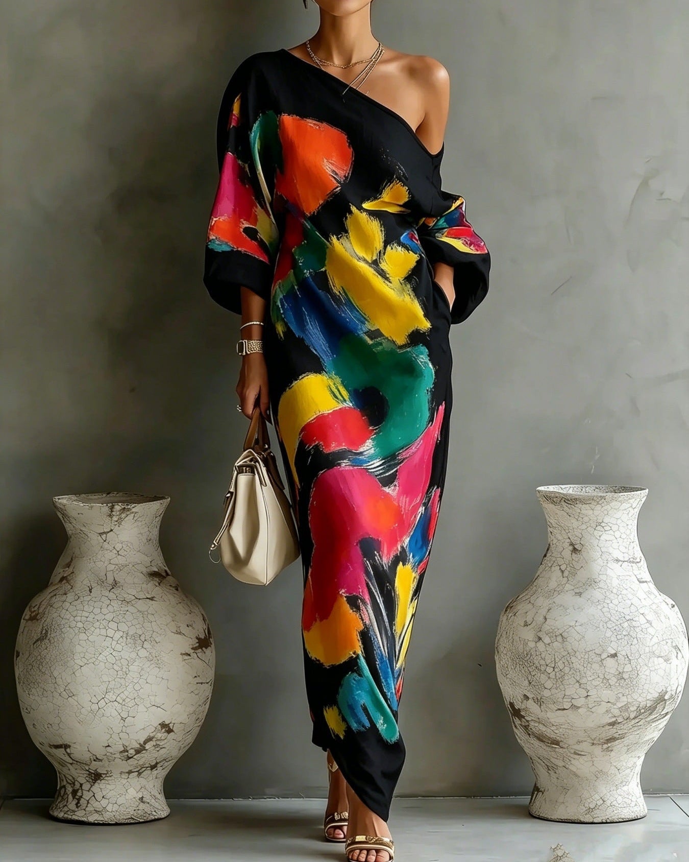 One Shoulder Bohemian Maxi Dress