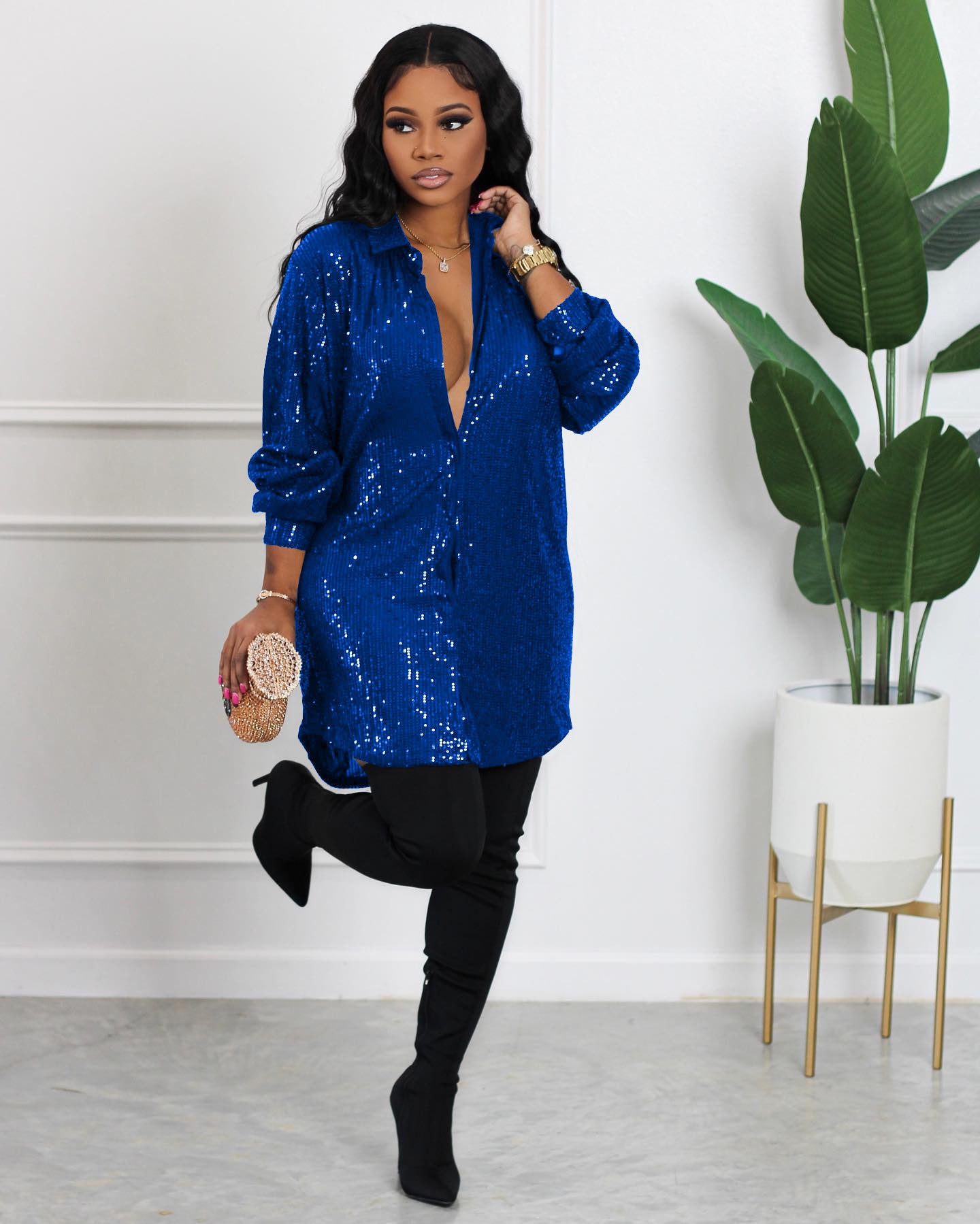 Night Queen Sequin Shirt Dress