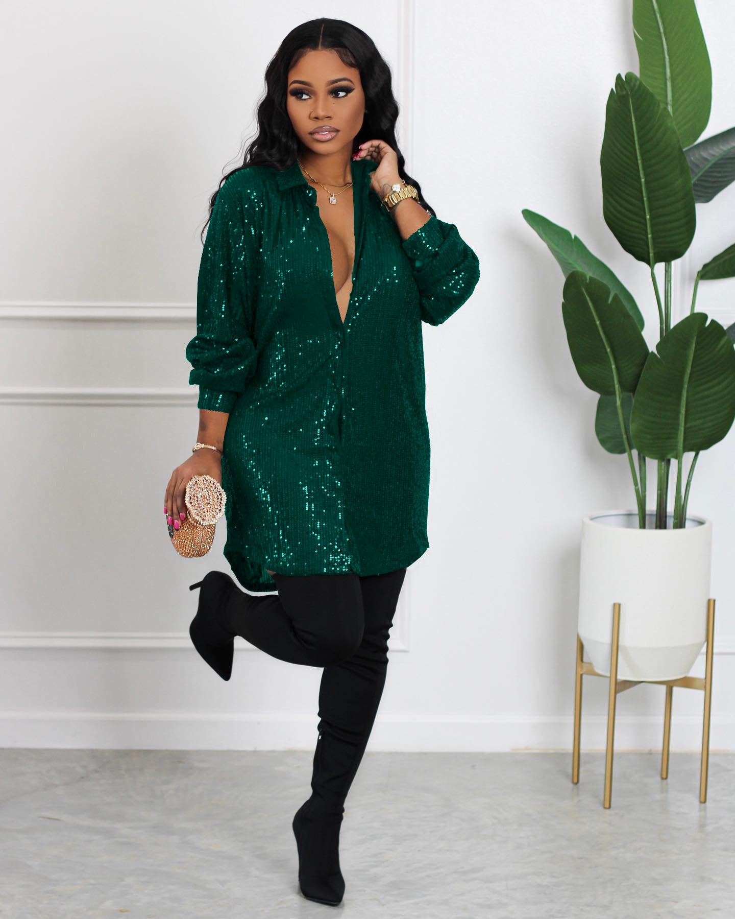 Night Queen Sequin Shirt Dress