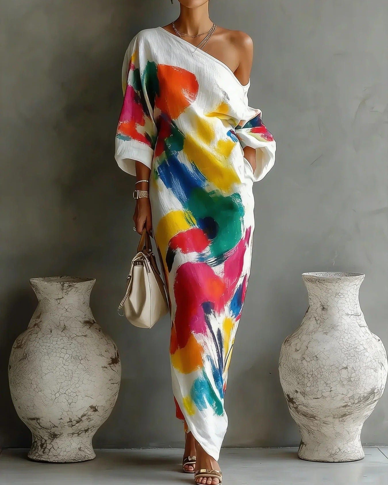 One Shoulder Bohemian Maxi Dress