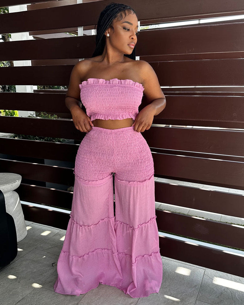 Smocked Bandeau Pants Set