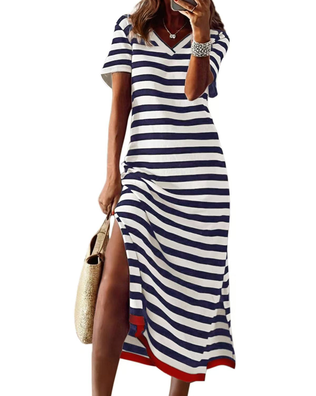 Striped Split Tee Dress