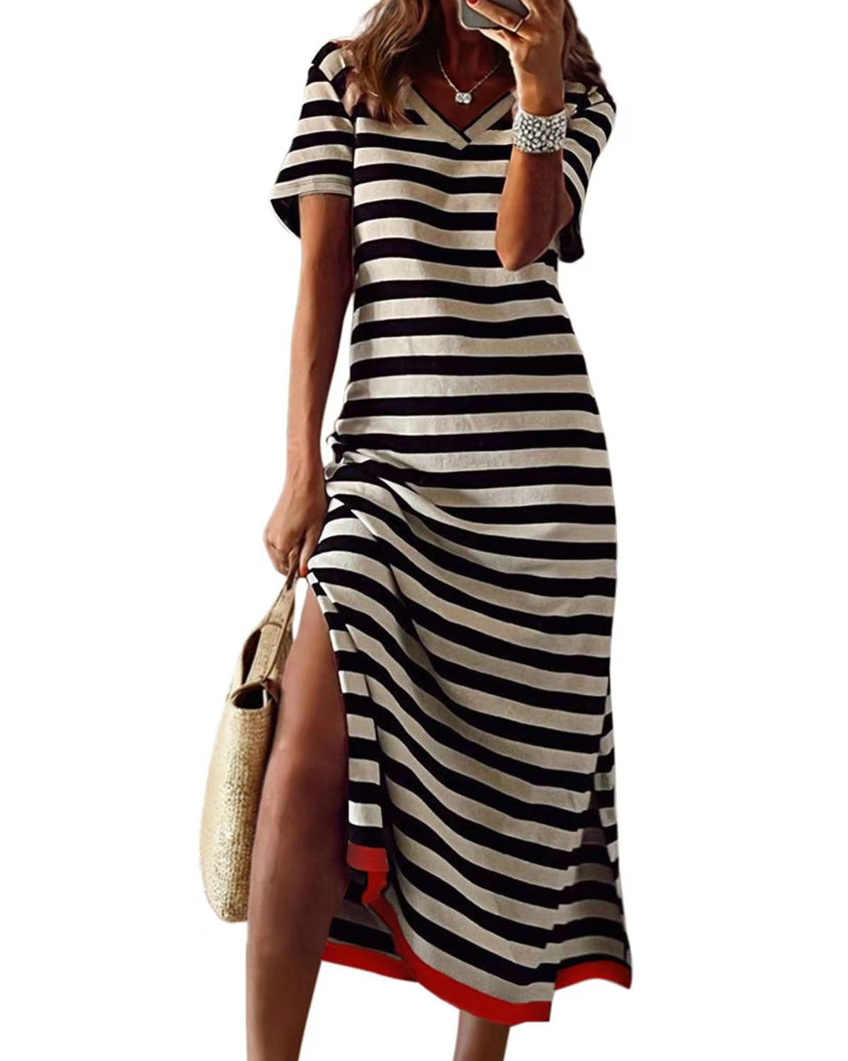 Striped Split Tee Dress