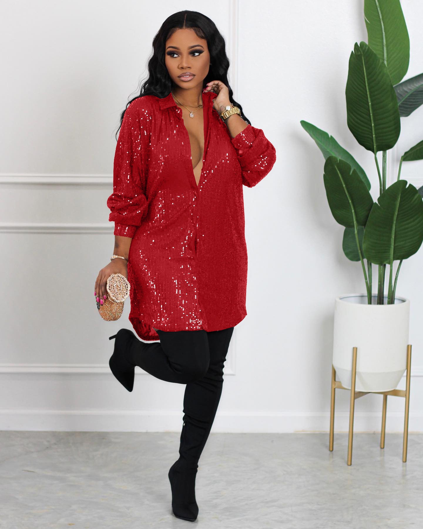 Night Queen Sequin Shirt Dress