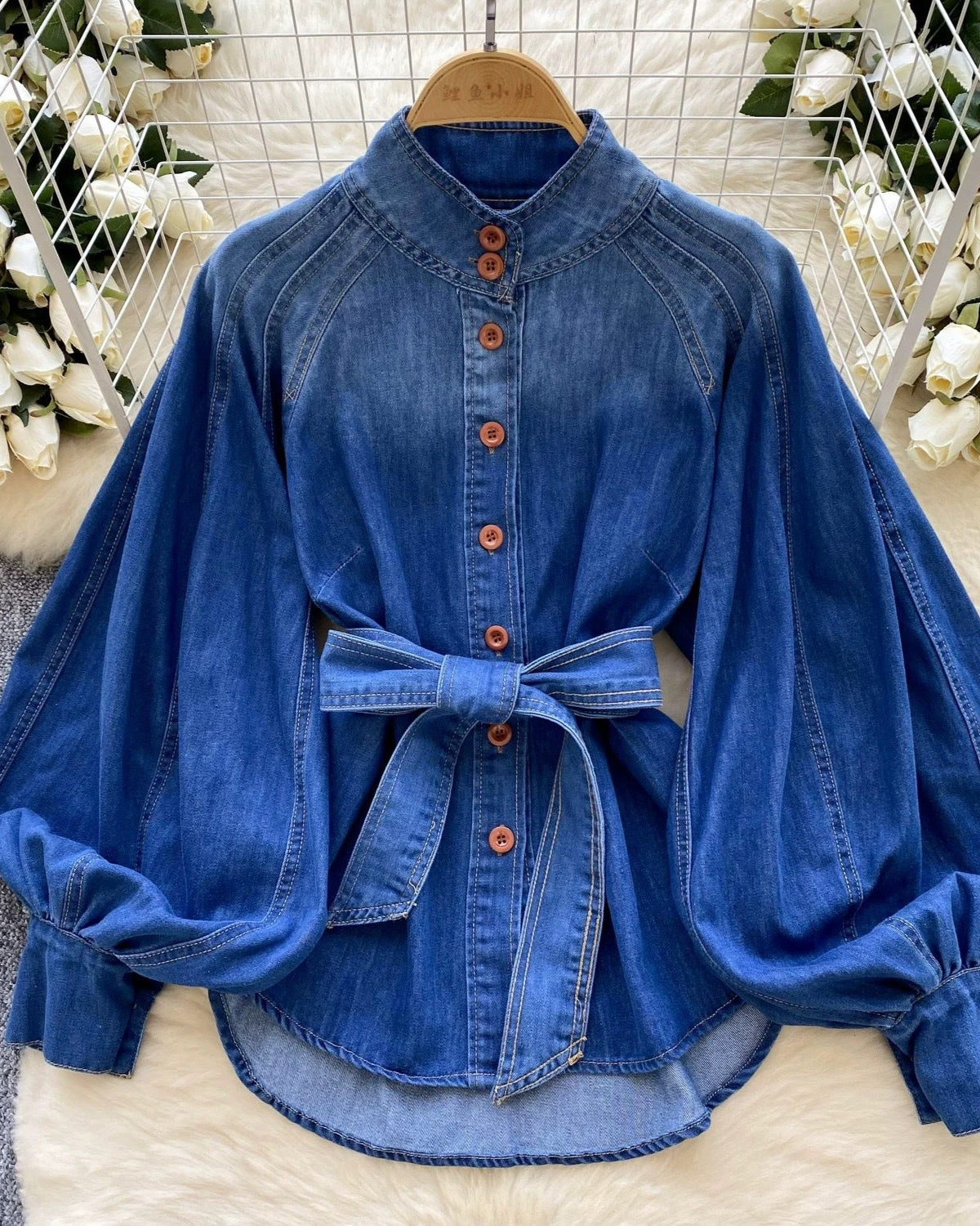 Jannifer Lux Denim Puff Sleeve Blouse