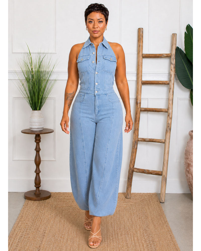 Open Road Denim Halter Jumpsuit