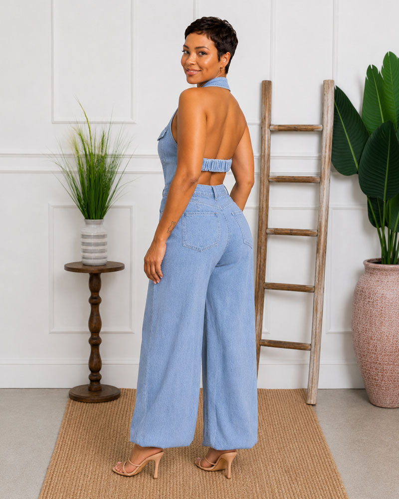 Open Road Denim Halter Jumpsuit