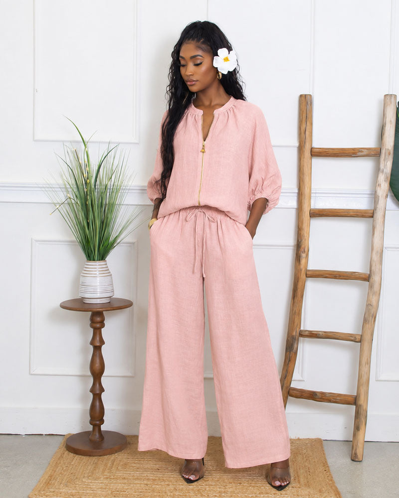 Paloma Waffle Zip Wide-Leg Set