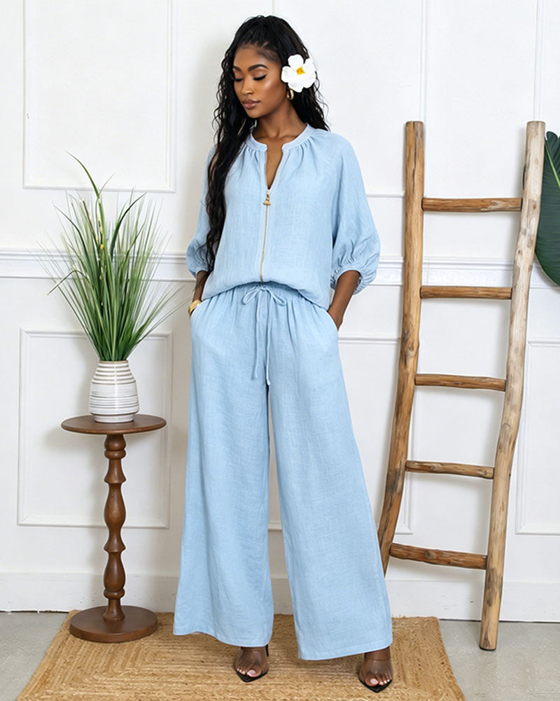 Paloma Waffle Zip Wide-Leg Set