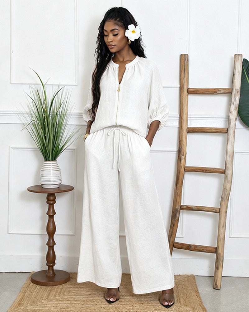 Paloma Waffle Zip Wide-Leg Set