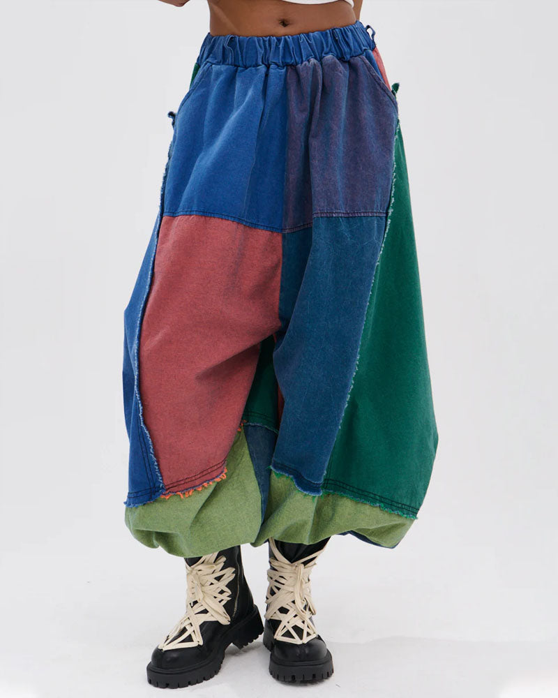 Patchwork Harem Denim Pants