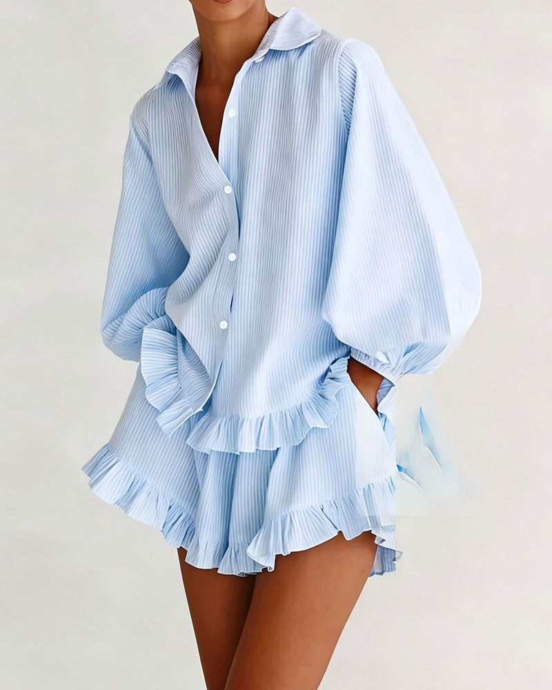 Petal Stripe Ruffle Shorts Set