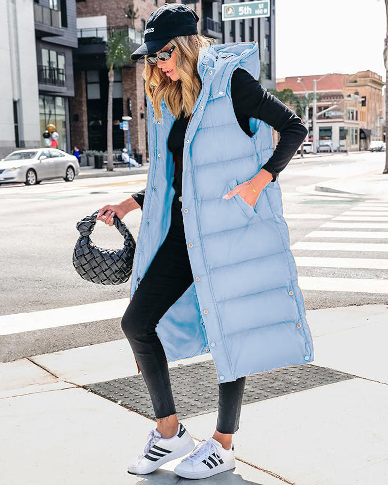 Long Puffer Hoodie Vest