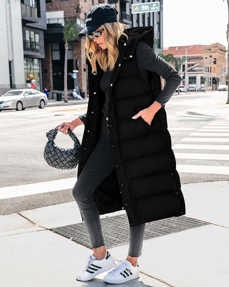 Long Puffer Hoodie Vest